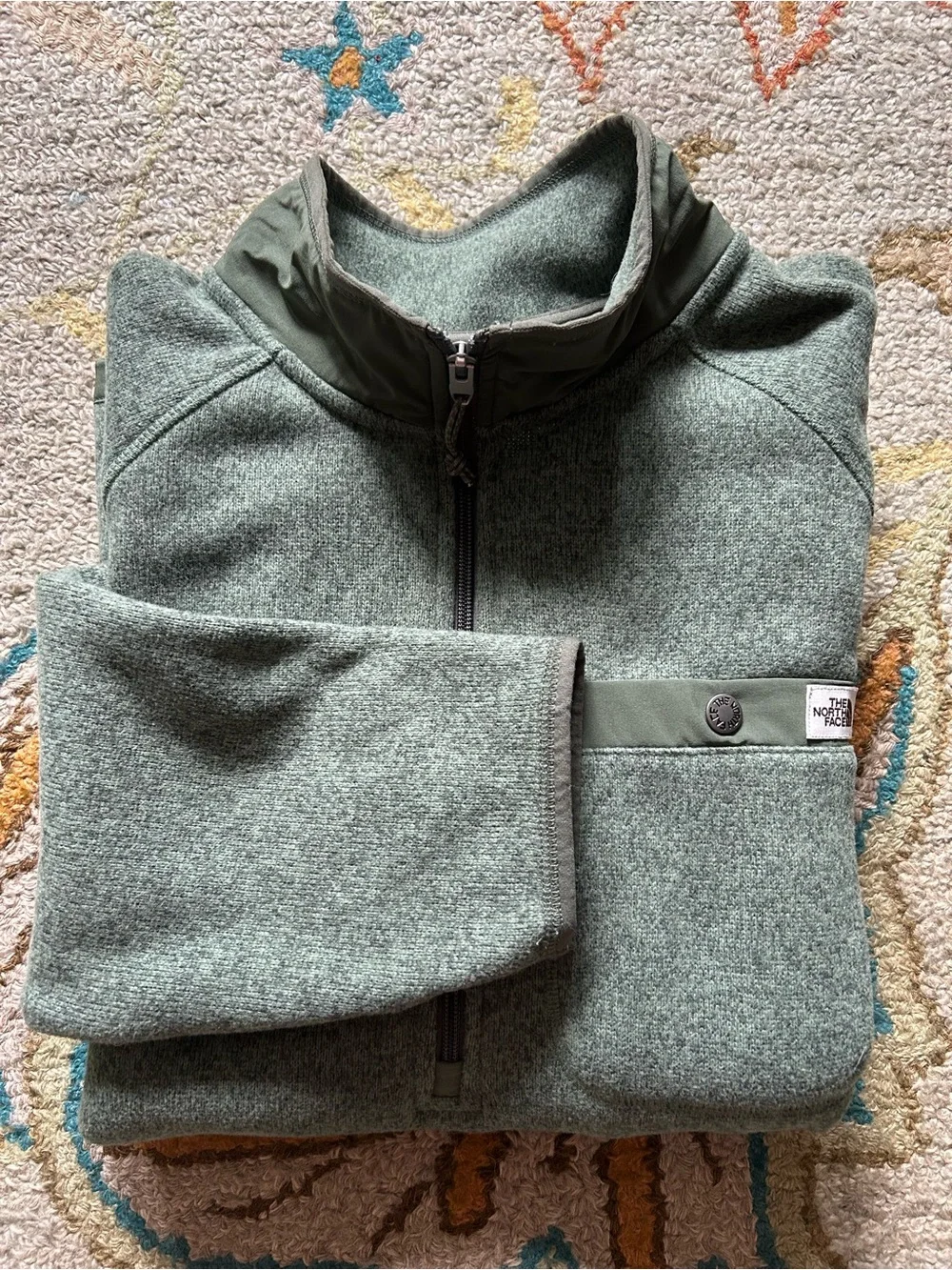 The North Face Men's Gordon Lyons 1/4 Zip Green Heather Fleece Sweater Size M